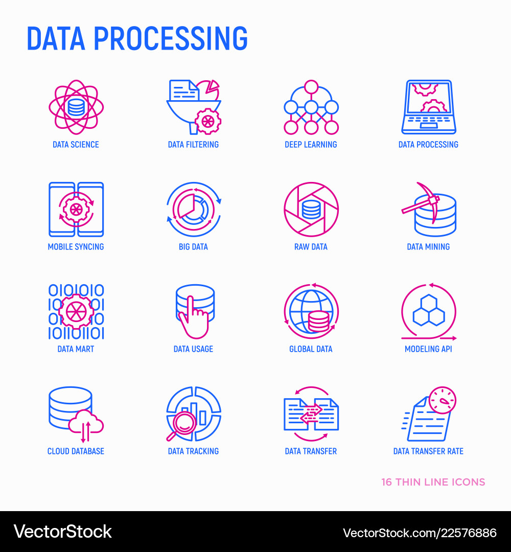 Data Processing Thin Line Icons vector image