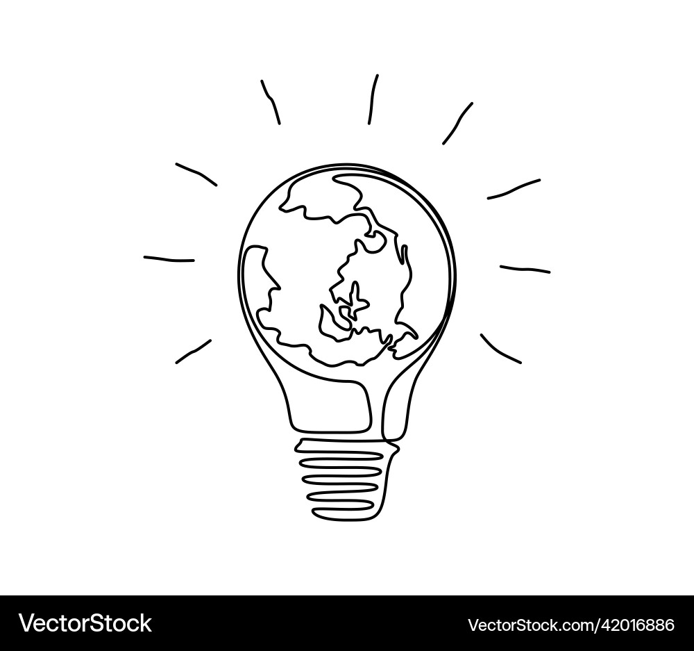 Planet earth with lightbulb in one continuous line vector image