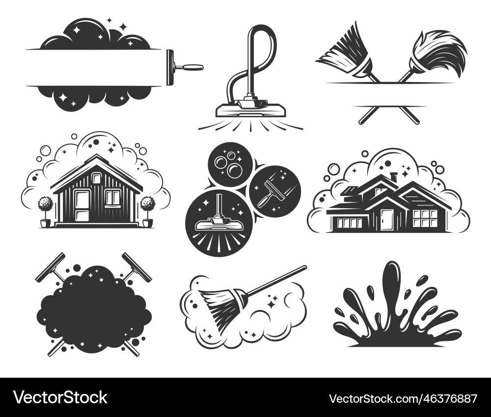 Cleaning Service Icons & Silhouettes Vector Image