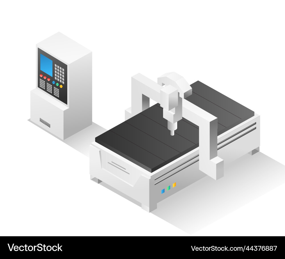 Flat isometric concept cnc router machine app Flat isometric concept cnc router machine app vector image