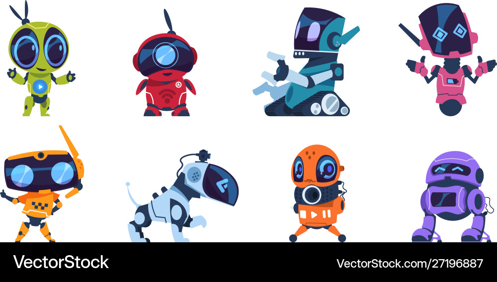 Futuristic Robot Characters - AI Assistants Vector Image