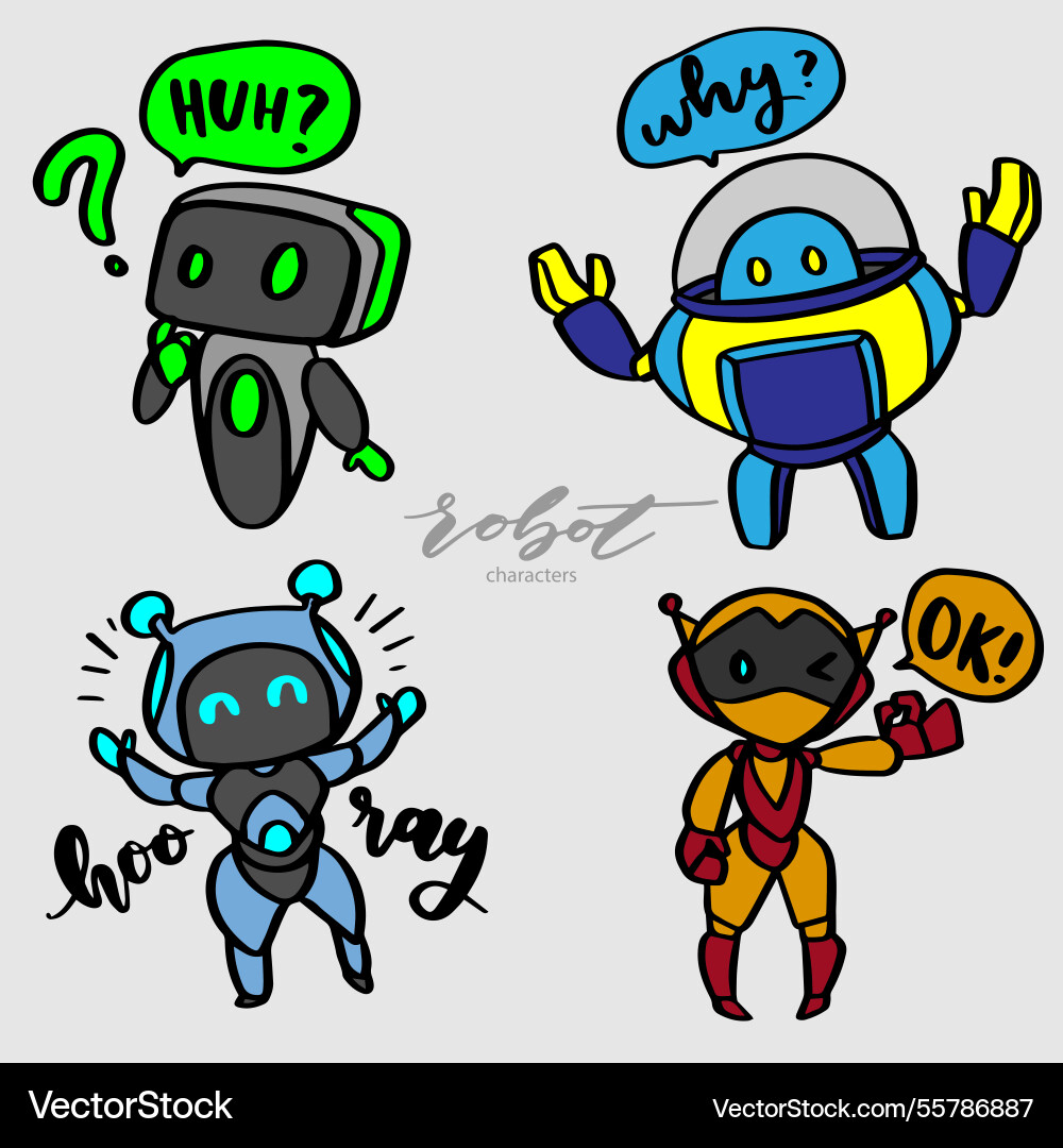 Hand drawn robot character with different poses Vector Image