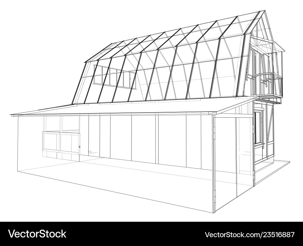 House sketch rendering of 3d House sketch rendering of 3d Vector Image