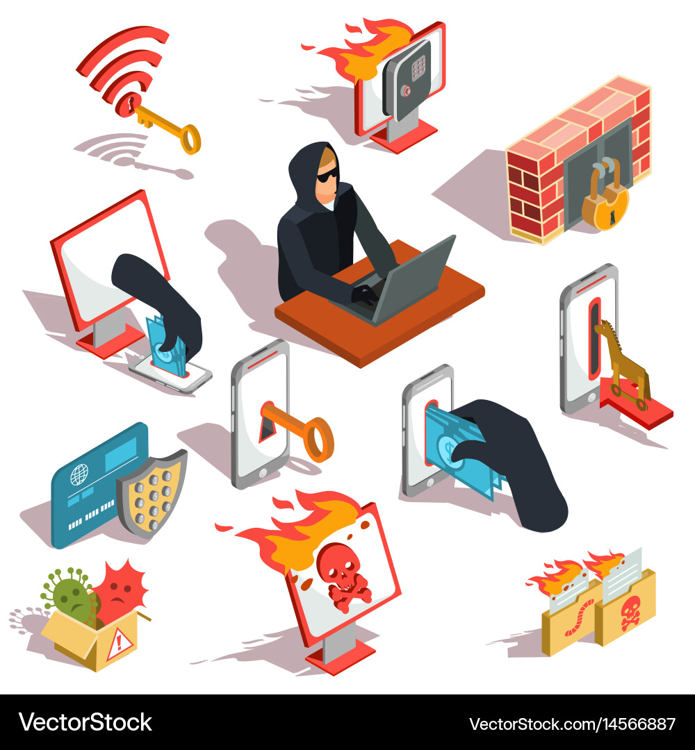 Isometric Hacker Security Icons vector image