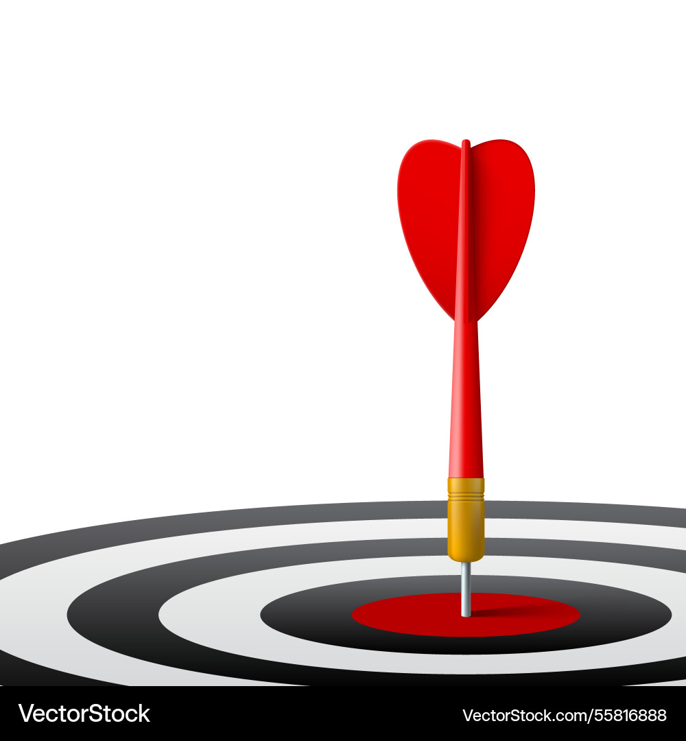 3d red dart hit the dartboard in center vector image