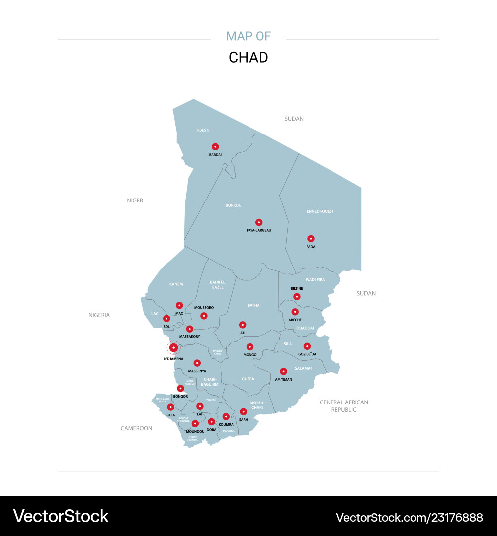 Chad Map with Red Pins - Geographic Data vector image