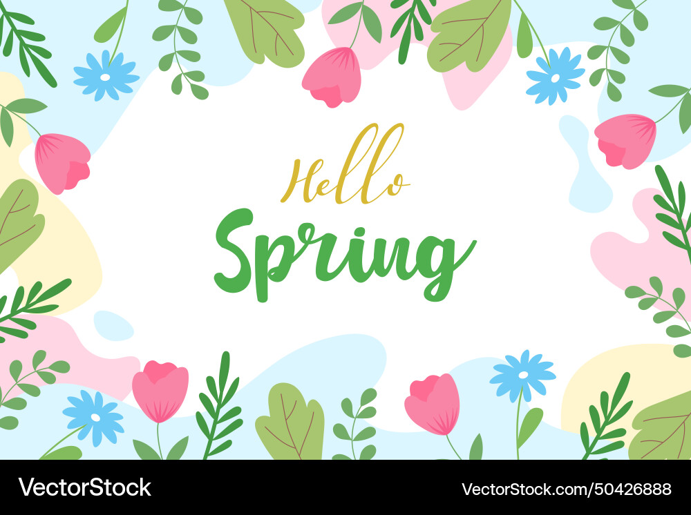 Flat spring background with flowers hello Flat spring background with flowers hello Vector Image