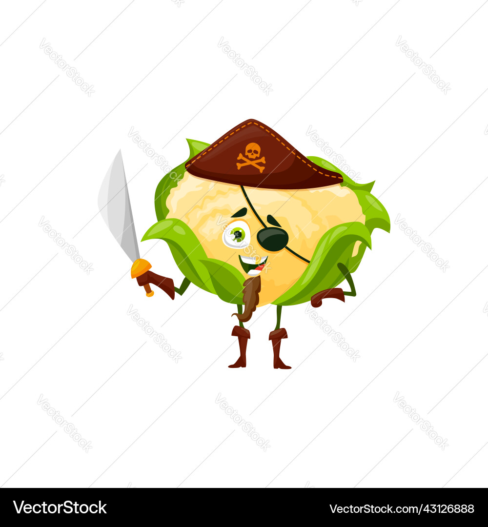 Pirate emoticon cauliflower cabbage with sabre Vector Image