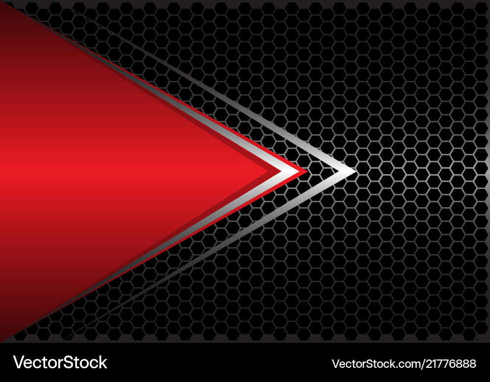Red Triangle Arrow on Hexagon Mesh vector image