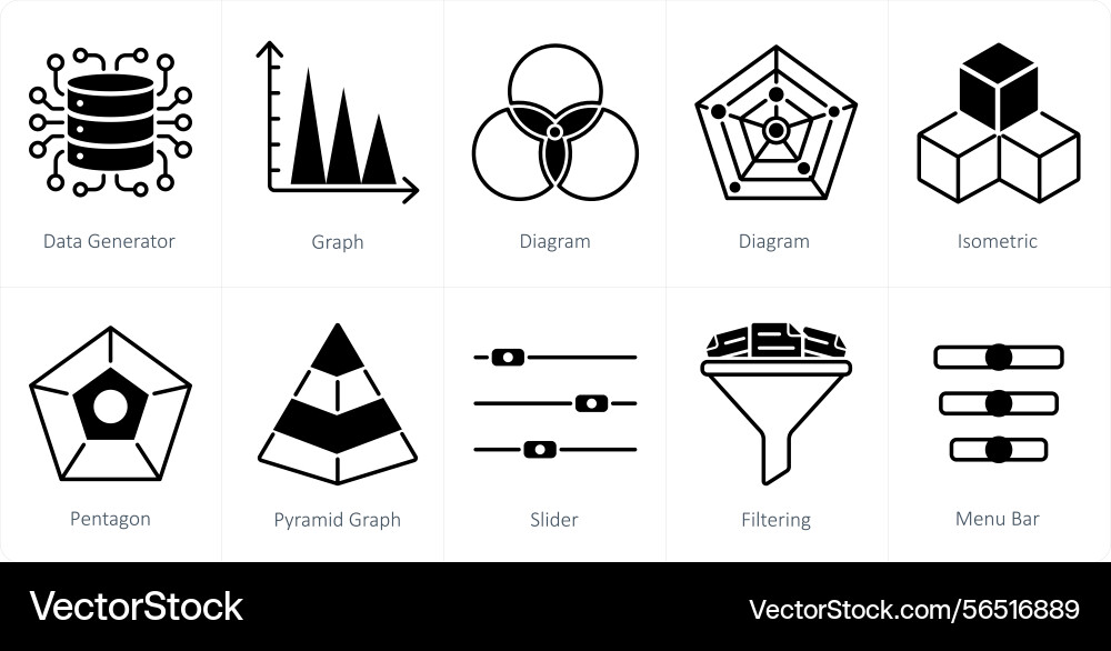 A set of 10 diagram icons as data generator graph vector image