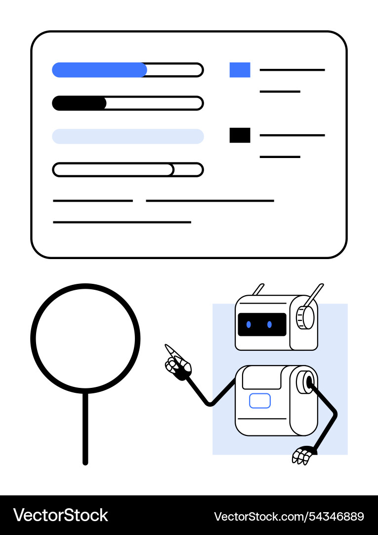 Ai robot presenting analysis data with progress Ai robot presenting analysis data with progress vector image