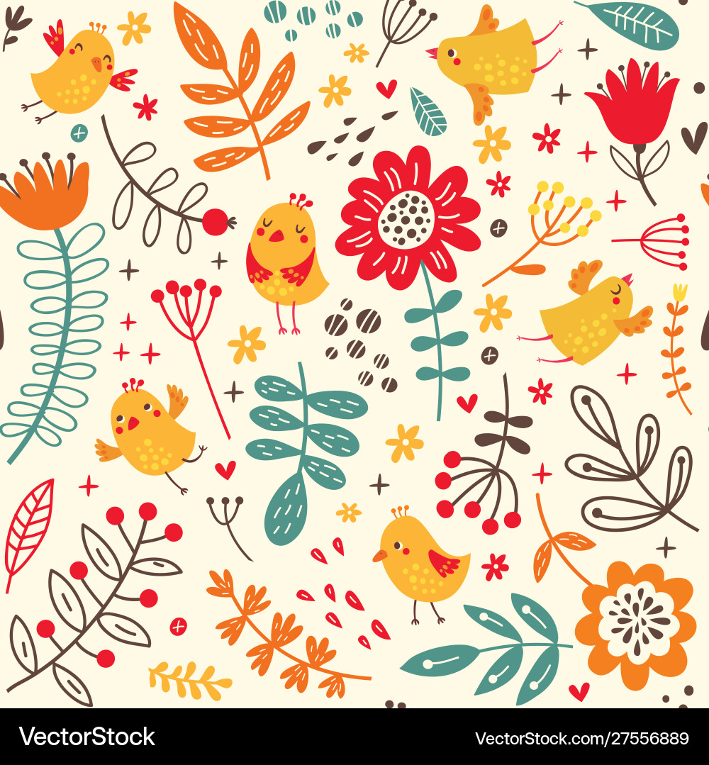 Birds and flowers seamless pattern Birds and flowers seamless pattern vector image