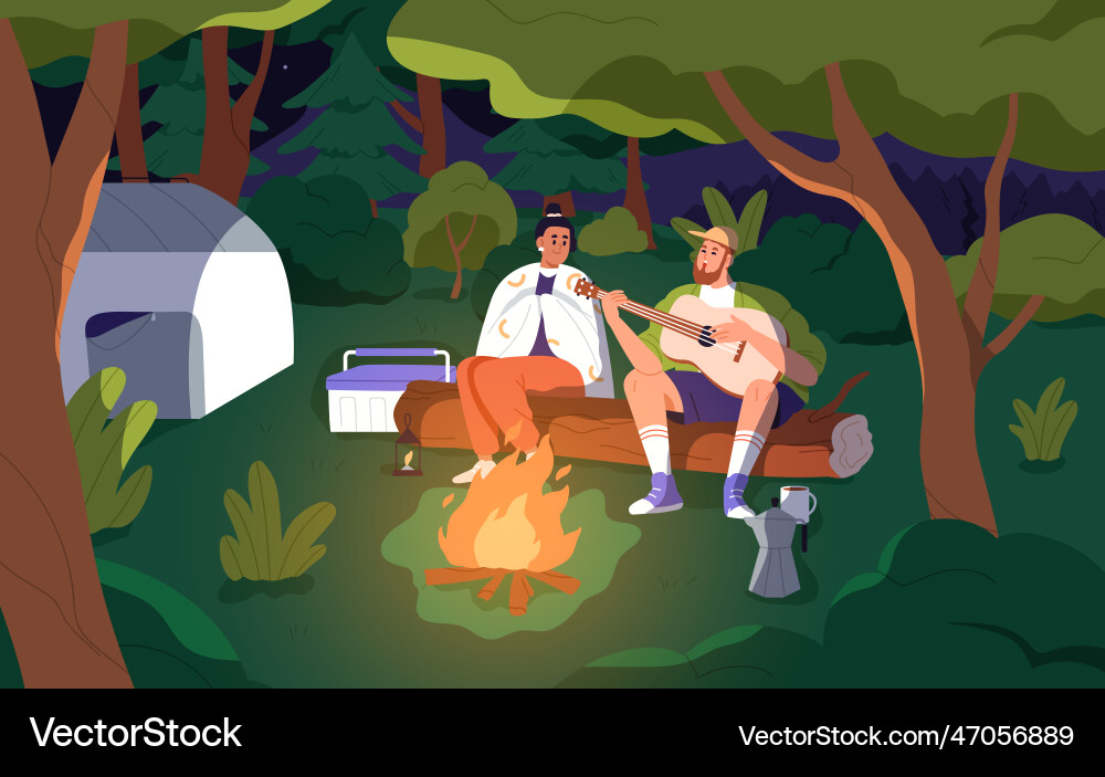 Couple at summer camp night young man Couple at summer camp night young man vector image