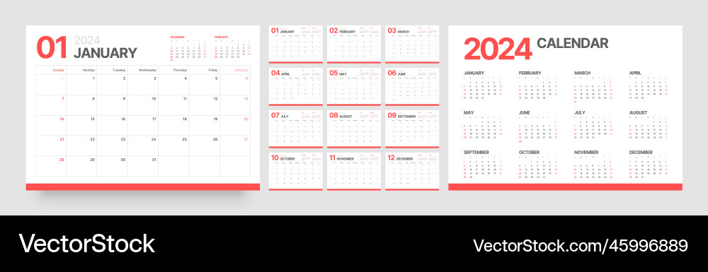 Monthly calendar for 2024 year starts on sunday vector image