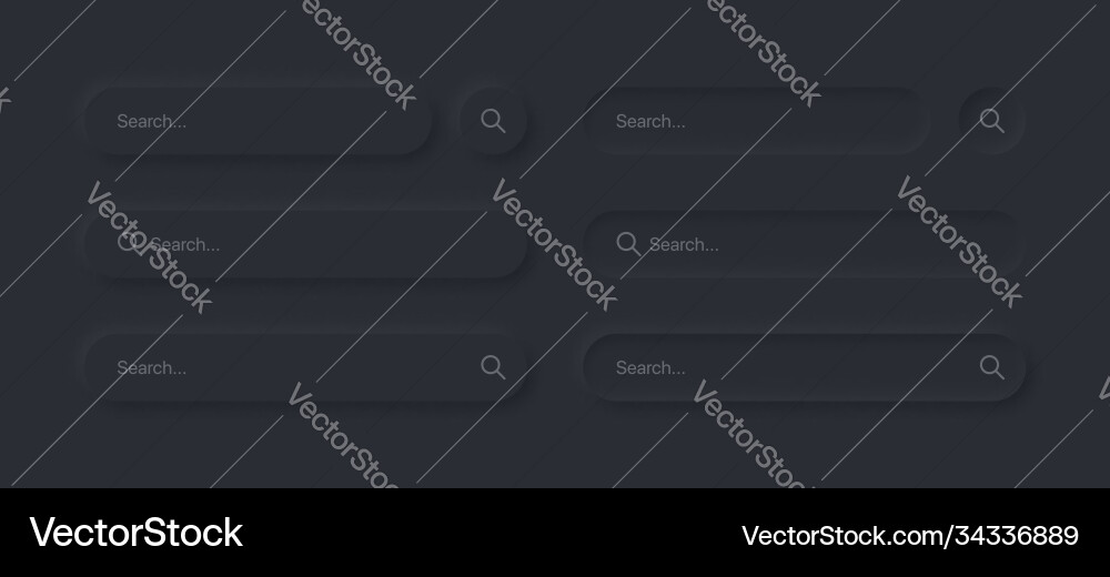 Neumorphic search bars dark ui design elements set Neumorphic search bars dark ui design elements set vector image