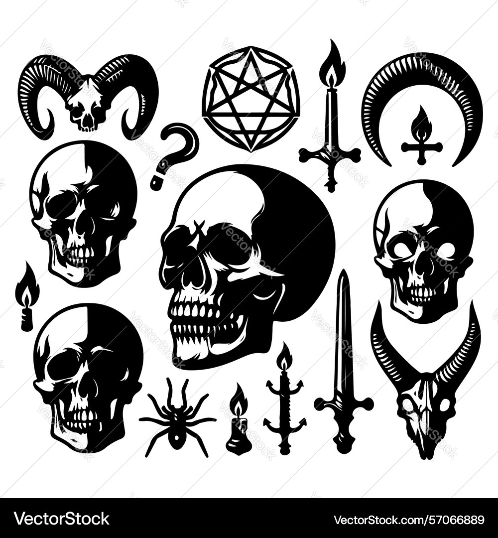 Occult symbol collection skulls pentagrams – Royalty-Free Vector |  VectorStock, image size:1000x1080