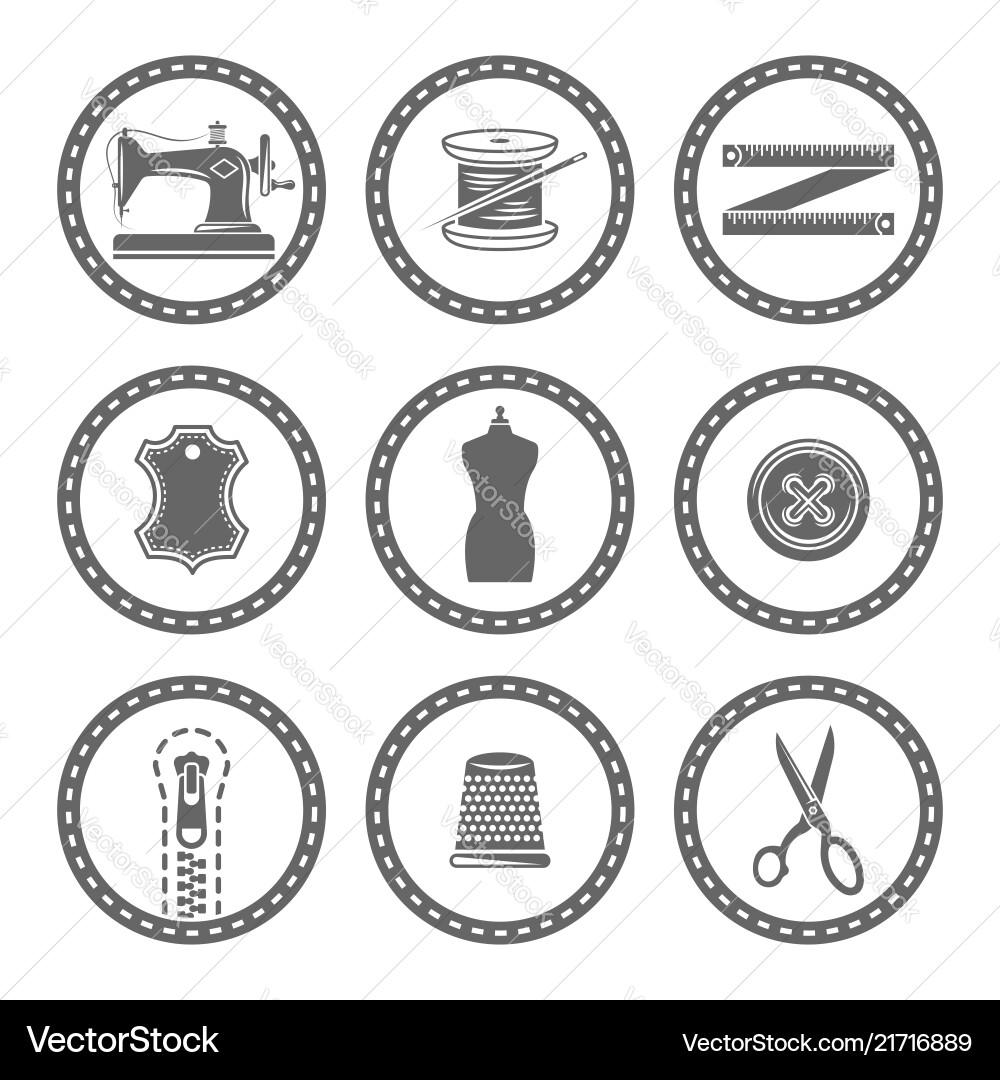 Tailor Zubehör runde schwarze Icons Tailor Zubehör runde schwarze Icons vektorbild