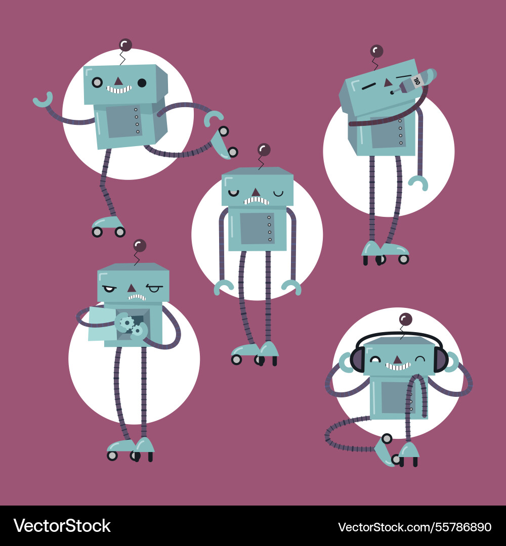 Hand drawn robot character with different poses Vector Image