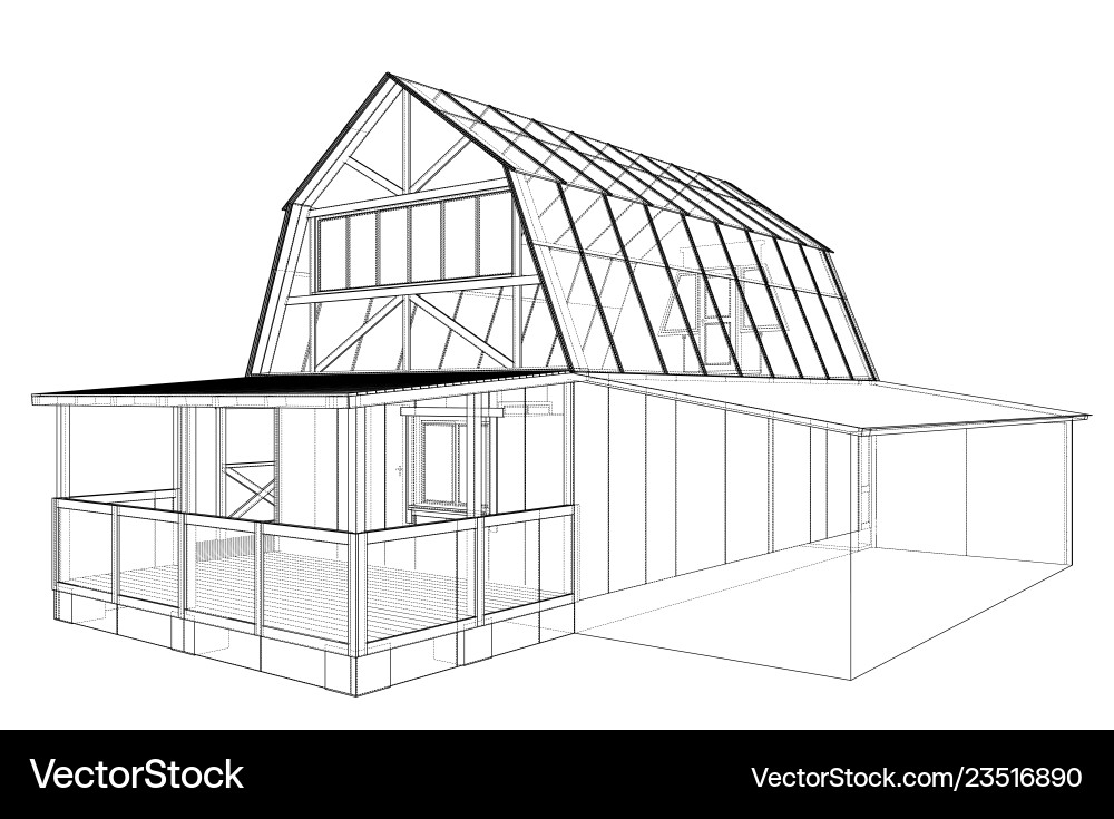 Private house sketch rendering of 3d vector image