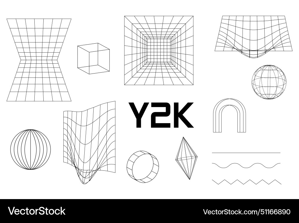 Set linear white geometric frame shape y2k 3d Set linear white geometric frame shape y2k 3d Vector Image
