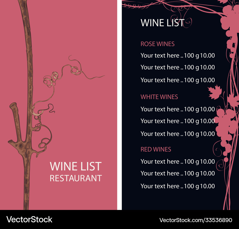 Wine list with a branch grapes and price Wine list with a branch grapes and price vector image
