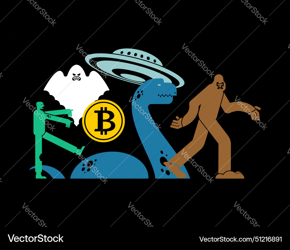 Paranormal object concept bitcoin and zombies ufo Paranormal object concept bitcoin and zombies ufo vector image