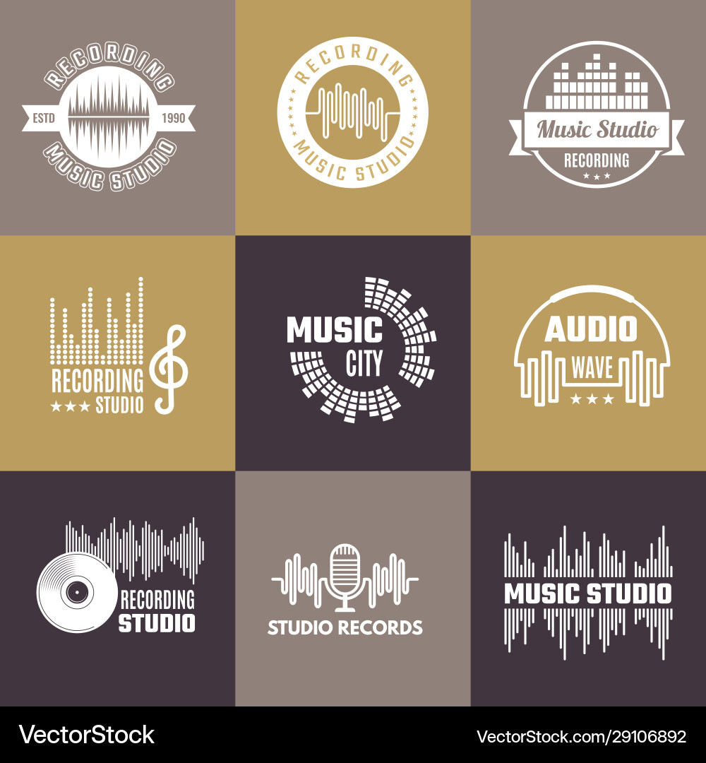 Musical Audio Studio Badges & Sound Waves Vector Image
