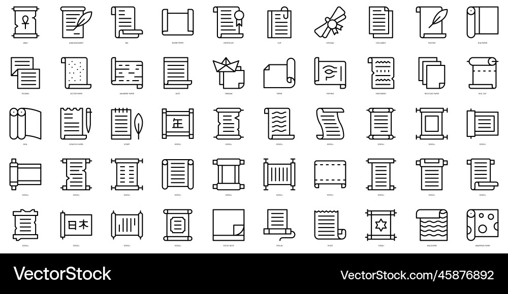 Set of thin line scroll and paper icons vector image