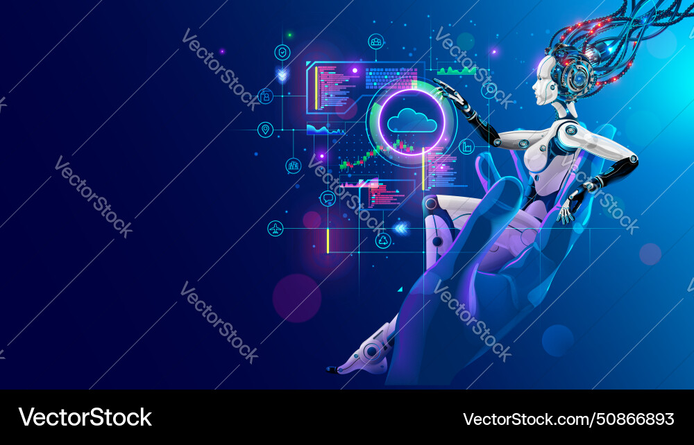 AI Robot Analyzing Human Data vector image