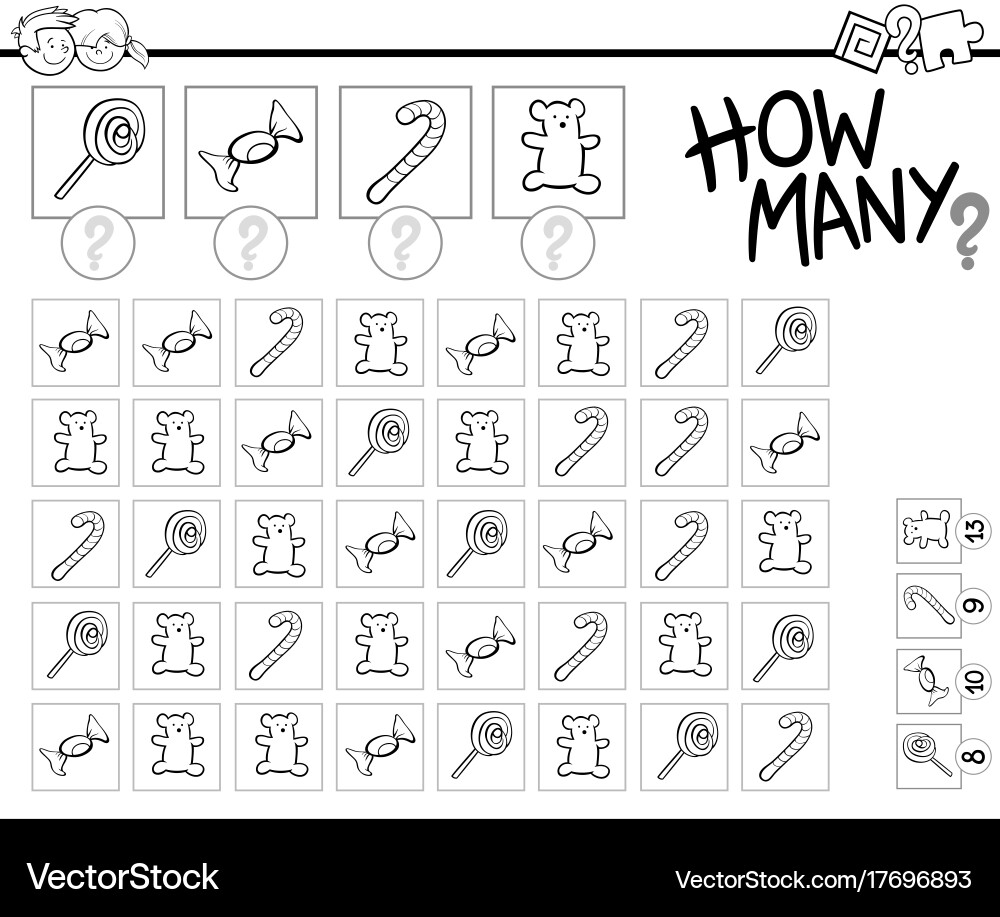 Candy Counting Game Coloring Book Royalty Free Vector Image