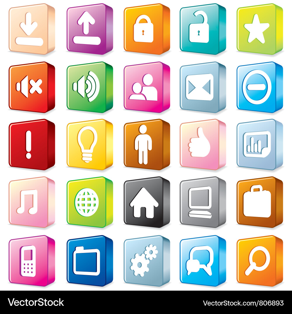 Colorful 3D Interface Icons Vector Image