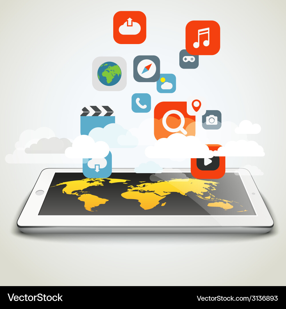 Different icons flows to the map vector image