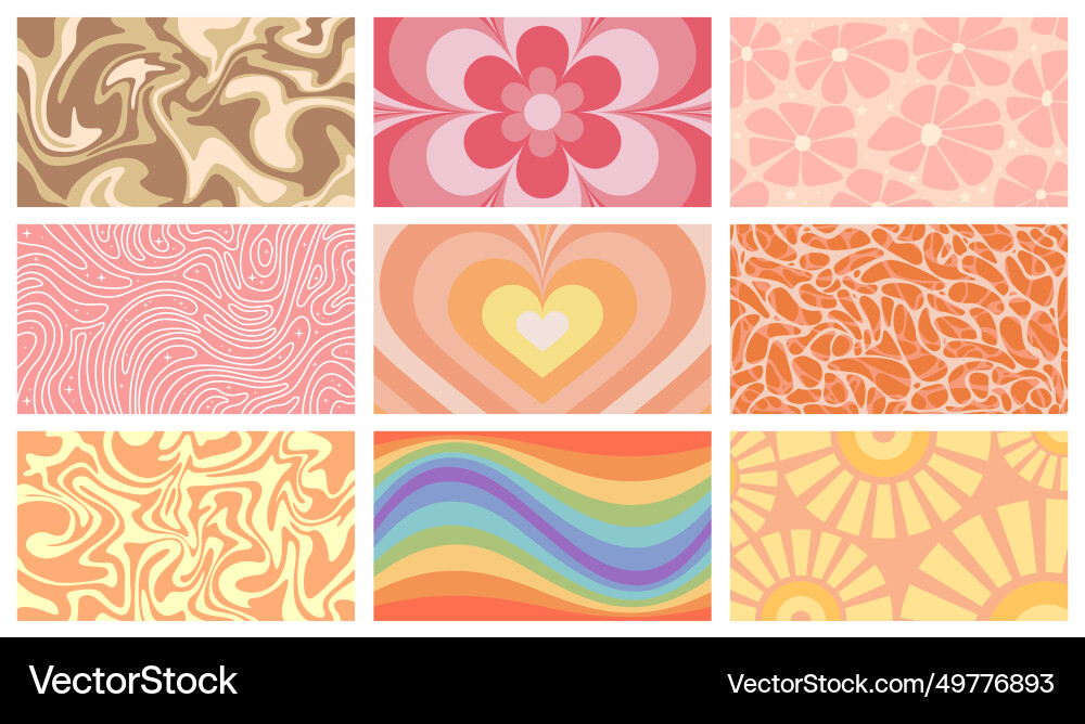 Groovy psychedelic pattern set retro hippie Vector Image