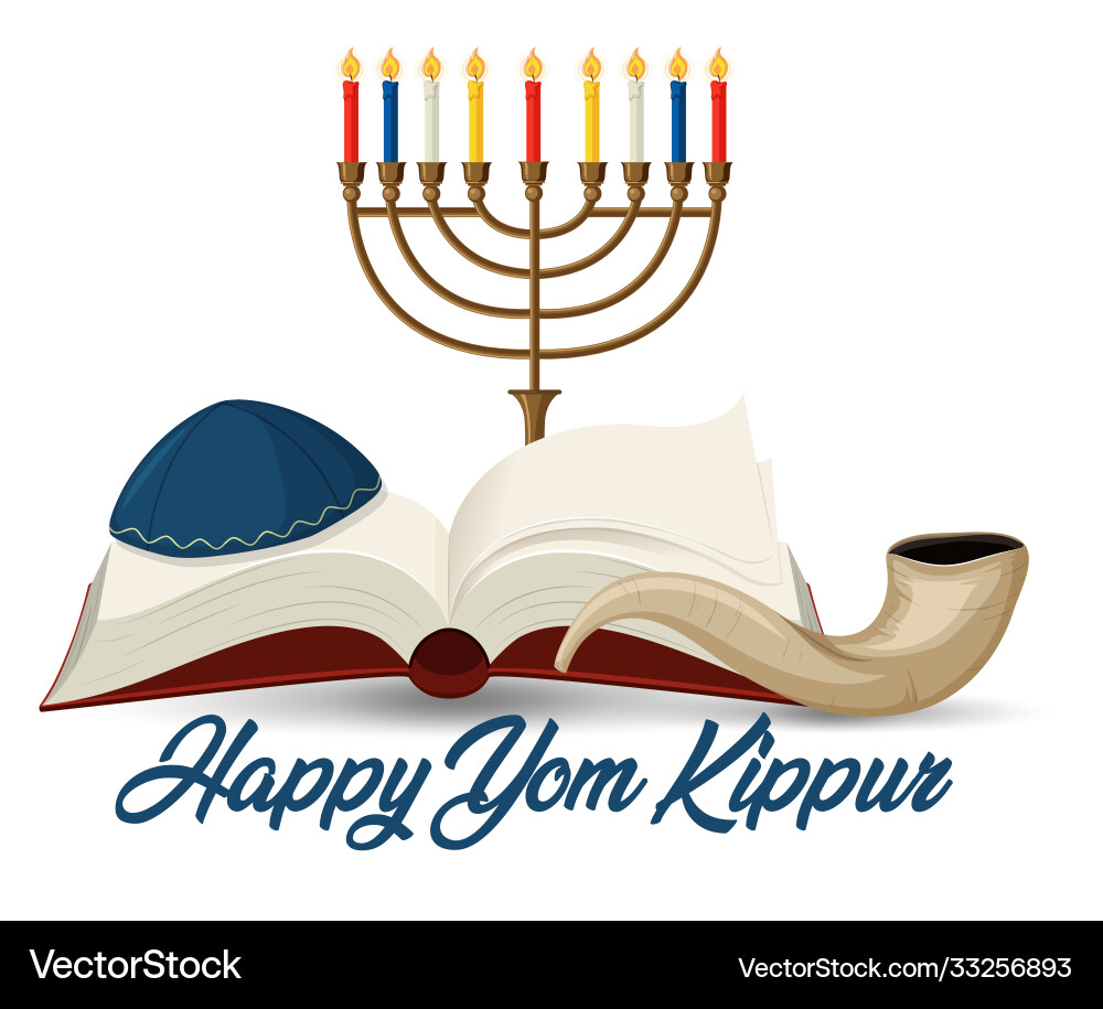 Happy yom kippur banner with shofar vector image