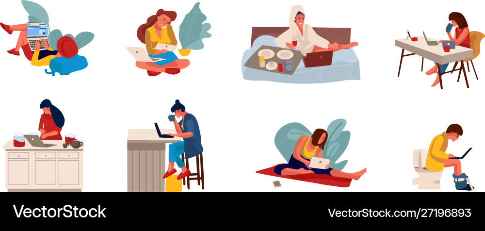 Menschen surfen Internet Wohnung Personen sitzen Menschen surfen Internet Wohnung Personen sitzen vektorbild