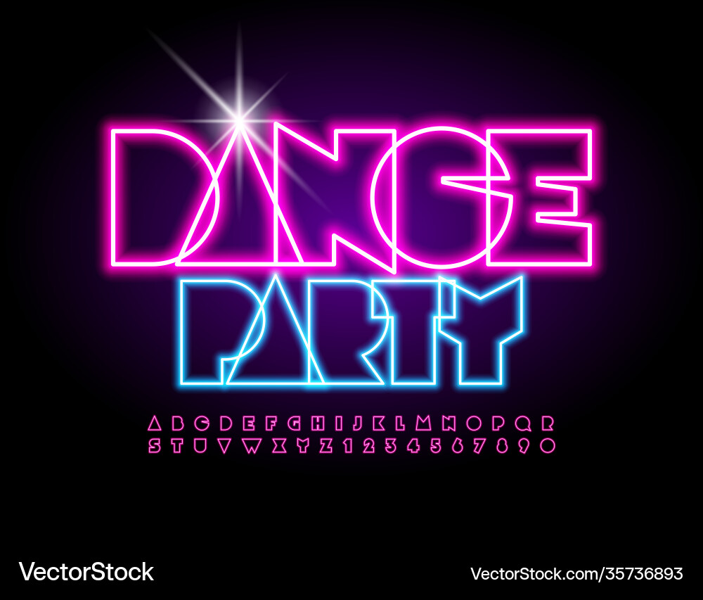 Neon Dance Party Glow Font Vector Image