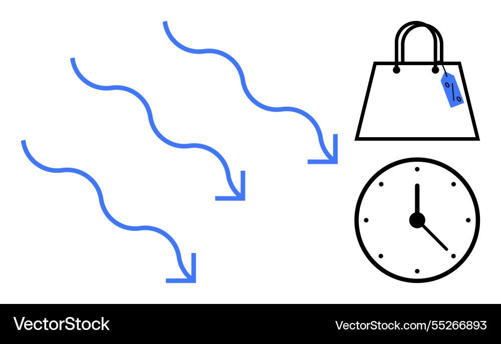 Shopping bag with price tag clock displaying time vector image