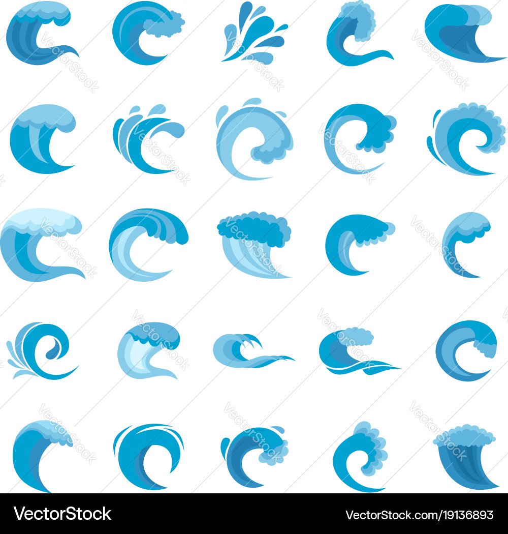 Water Wave Icon Set - Modern Flat Style Vector Image