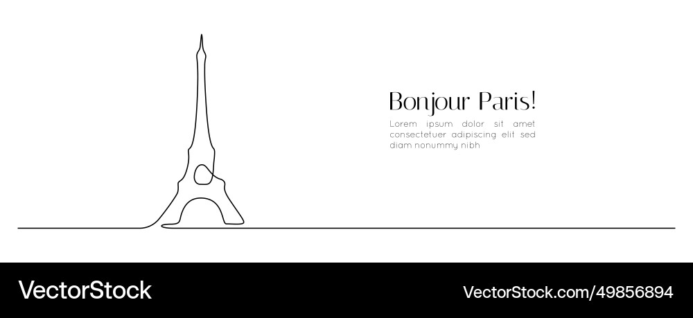 Continuous one line drawing of paris eiffel tower vector image