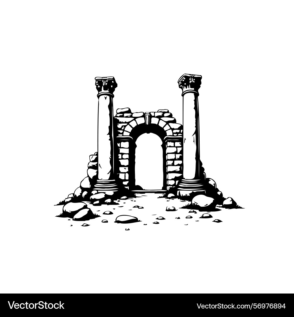 Monochrome rendering of ancient archway Vector Image