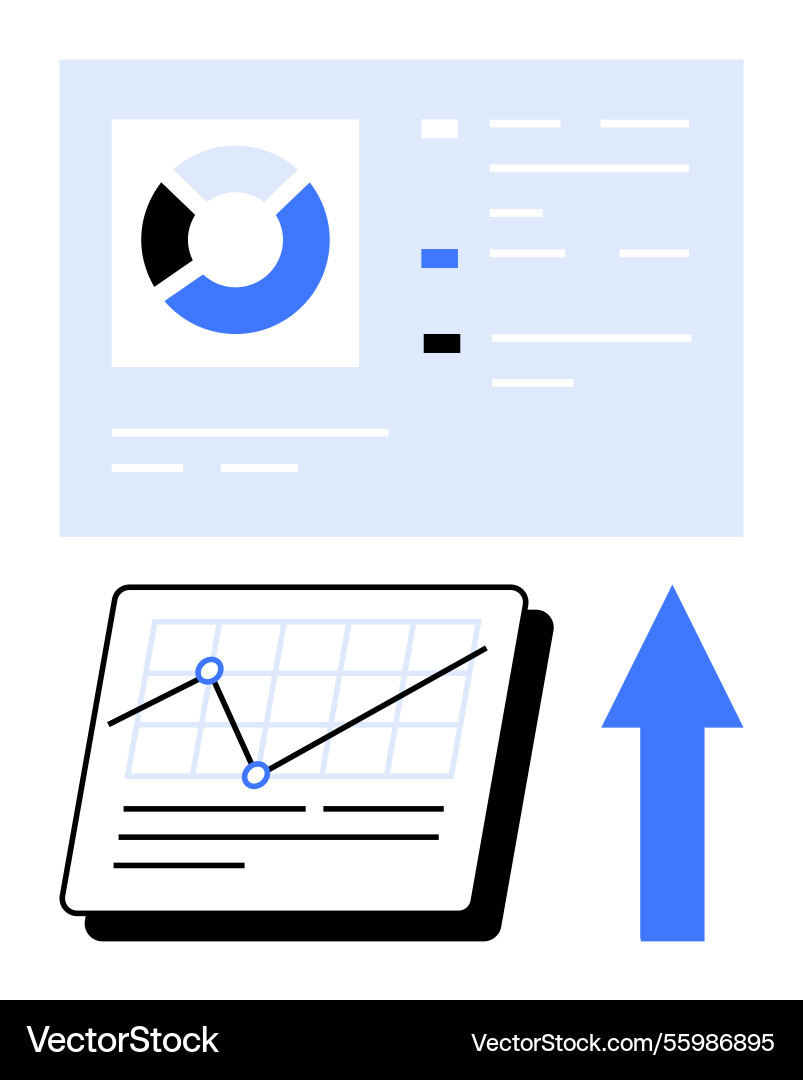 Data analysis with pie chart line graph Data analysis with pie chart line graph vector image