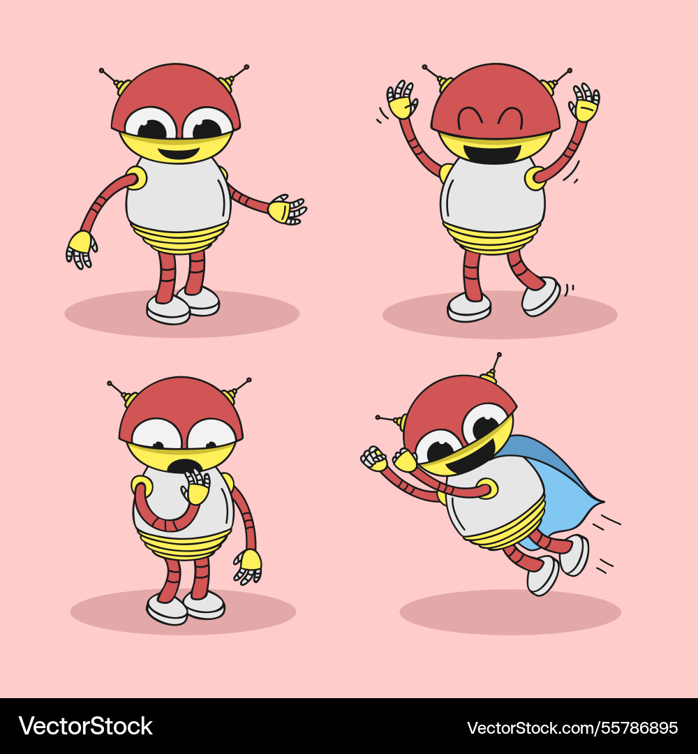 Flat robot character with different poses Vector Image