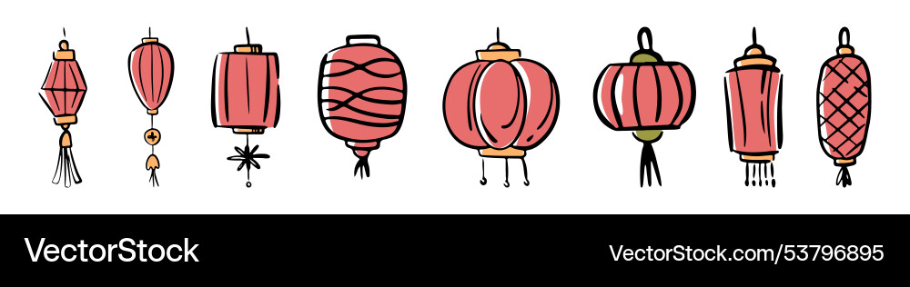 Red paper lanterns chinese doodles Red paper lanterns chinese doodles vector image
