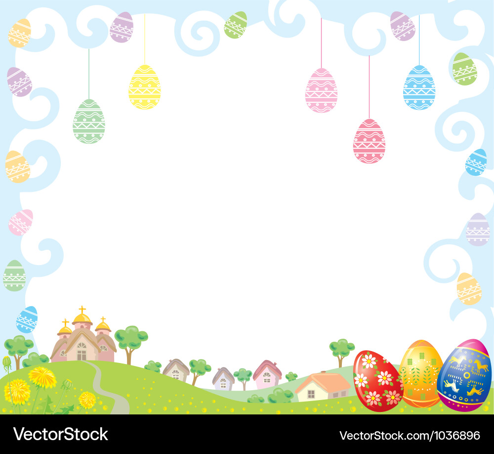Easter Frame with Flowers and Eggs vector image