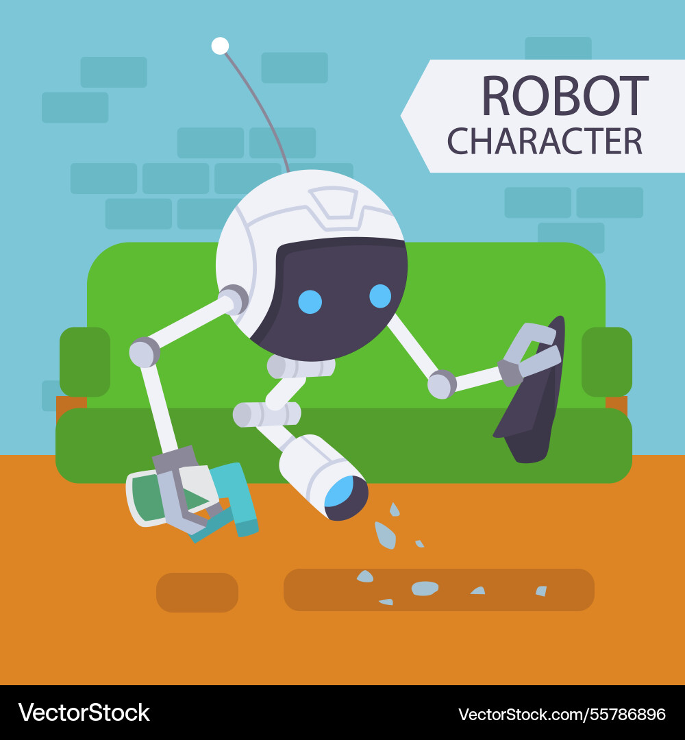 Flat robot character with different poses Vector Image