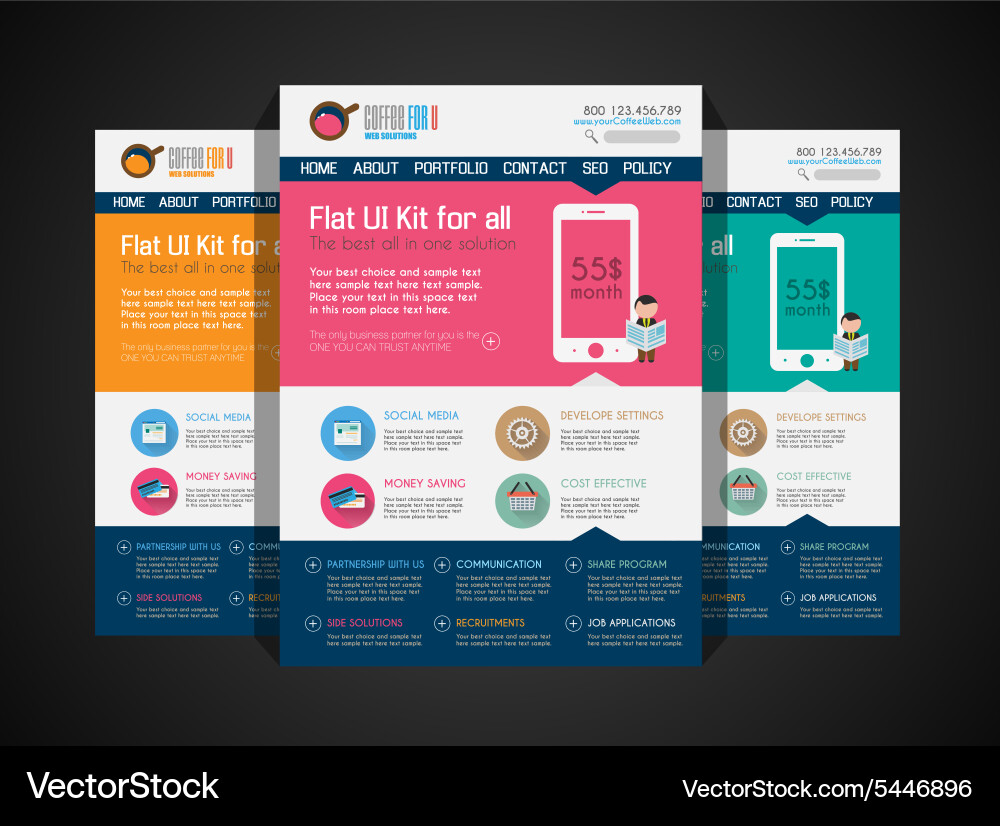 Flat UI One Page Website Template vector image