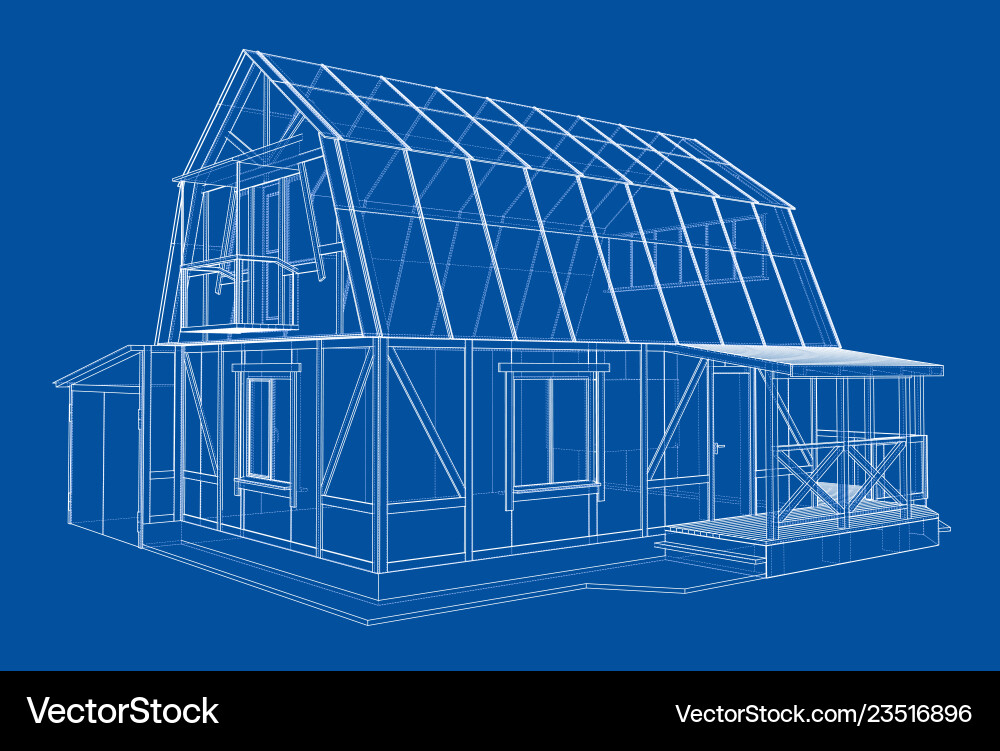 Private house sketch rendering of 3d Vector Image