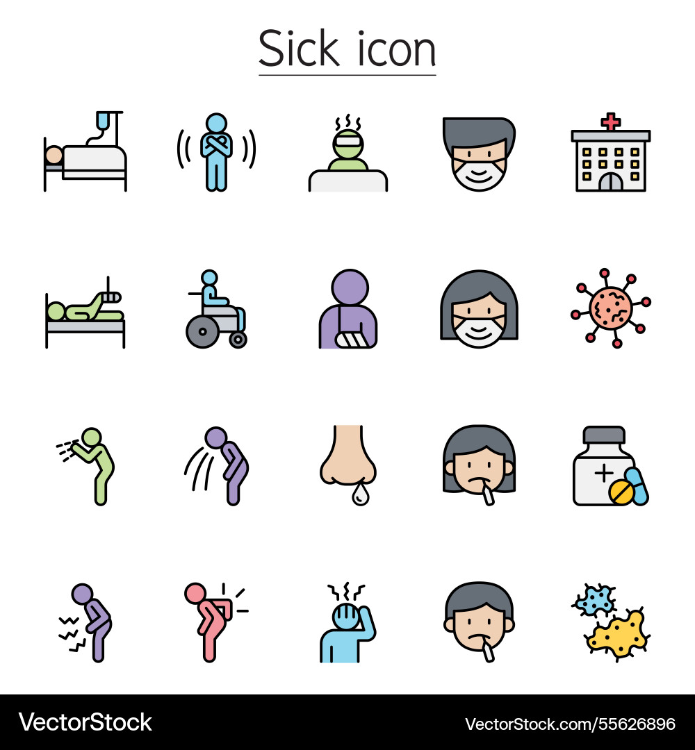 Sick icon set in thin line style color Sick icon set in thin line style color vector image