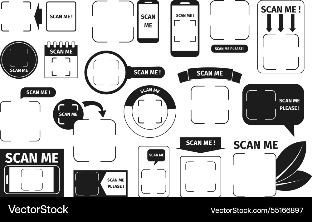 Empty qr codes frames set scan me electronic Empty qr codes frames set scan me electronic vector image