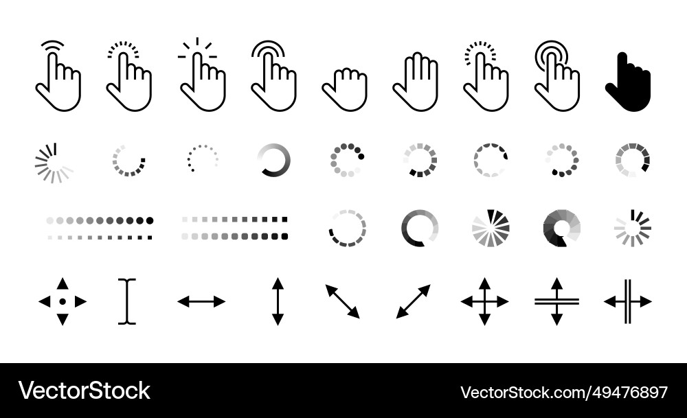 Pointer and loading icons computer cursor arrow Pointer and loading icons computer cursor arrow Vector Image